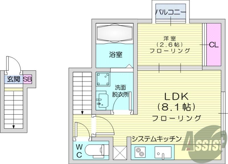 LIBRA COURT東仙台(1DK/2階)の間取り写真