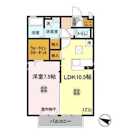 グロースピュア(1LDK/1階)の間取り写真