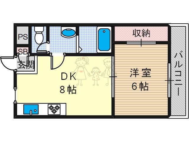 ビーバーハイツ今川(1DK/1階)の間取り写真