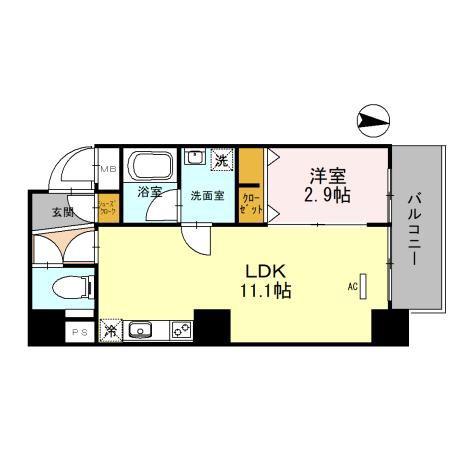 MCOURT新町(1LDK/13階)の間取り写真