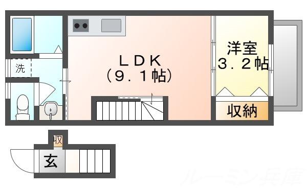 サンフォルテ三木西(1LDK/2階)の間取り写真
