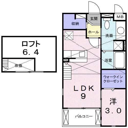 アプローズB(1DK/2階)の間取り写真