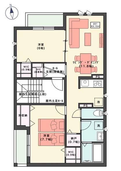 アヴェニール三軒茶屋(2LDK/2階)の間取り写真
