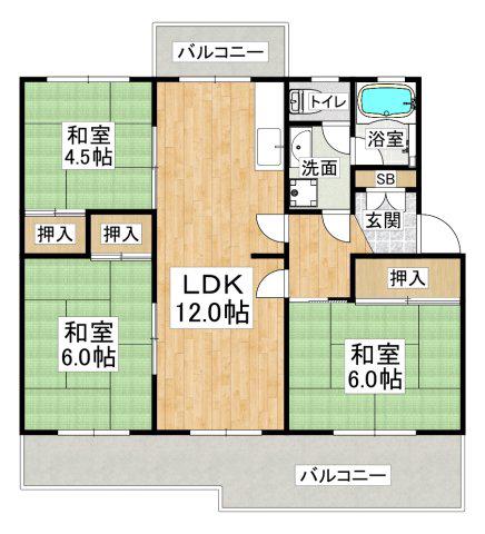 新多聞第3(3LDK/2階)の間取り写真