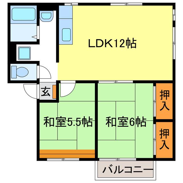 菩提樹ハイツD(2LDK/1階)の間取り写真