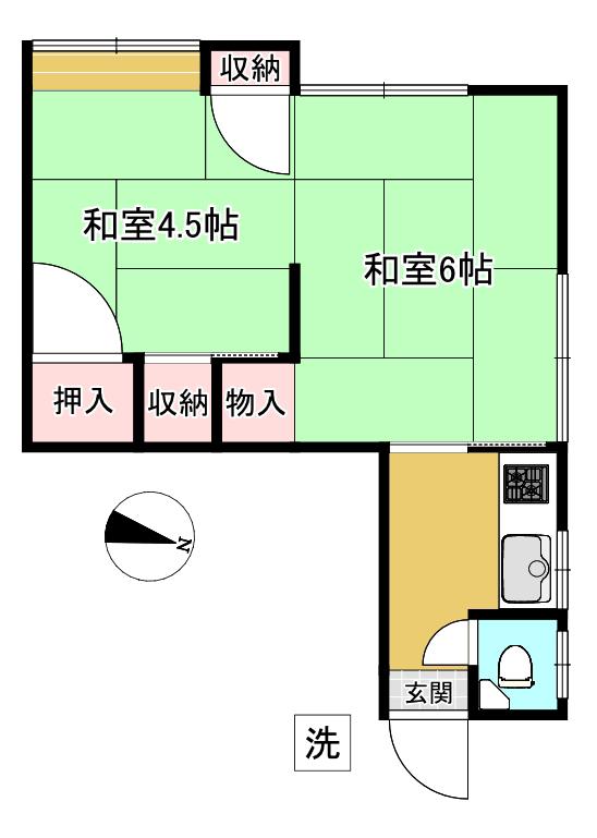 ながもと荘(2K/1階)の間取り写真