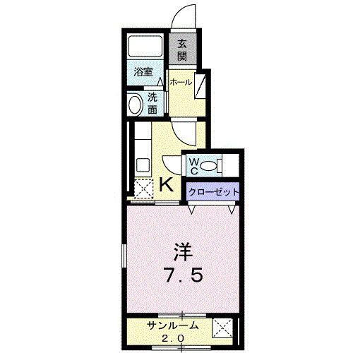 プラシード(1K/1階)の間取り写真