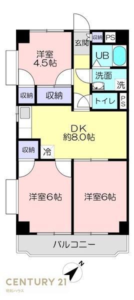 サンハイツ若葉(3DK/3階)の間取り写真