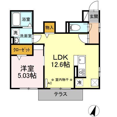 カサベルテ(1LDK/1階)の間取り写真