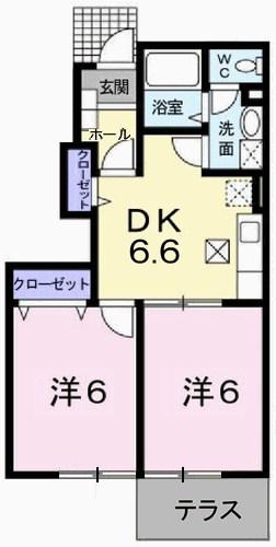 シエル・リビエール(2DK/1階)の間取り写真