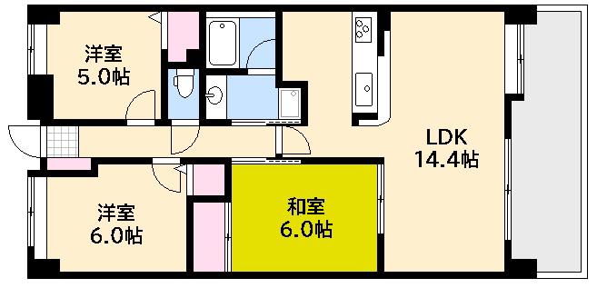 フローレンス竜王リバーコート(3LDK/7階)の間取り写真