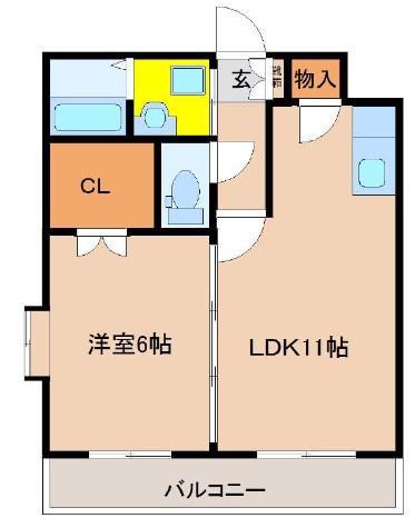 ピーチフローレV(1LDK/2階)の間取り写真