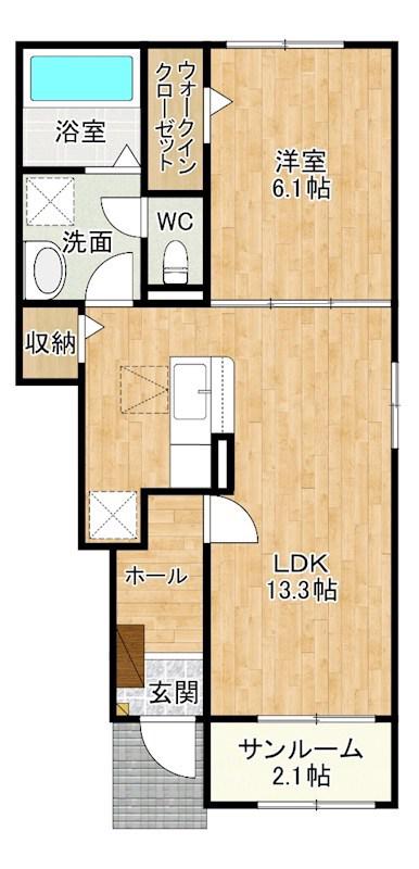 ソレアード朽網III(1LDK/1階)の間取り写真