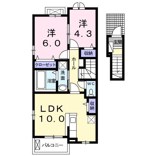 リヴァービサイドI(1LDK/2階)の間取り写真