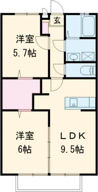 サンガーデン B棟(2LDK/2階)の間取り写真