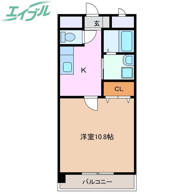 ランドマーク西町(1K/3階)の間取り写真