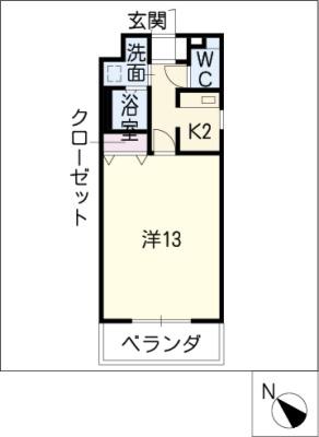 ルミエール宮脇(1K/1階)の間取り写真
