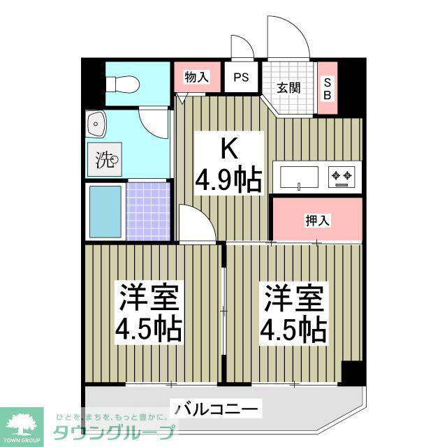 杉浦ハイツ狭山(2DK/4階)の間取り写真