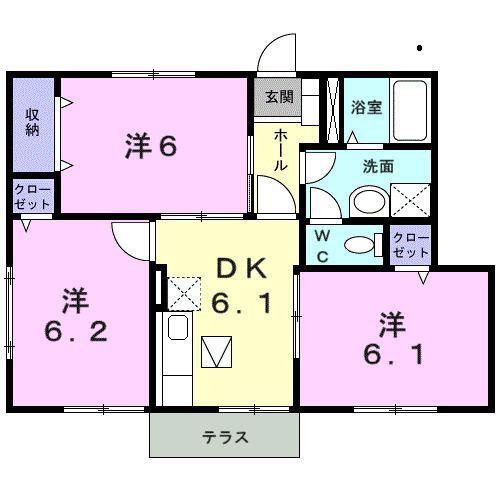 ソレアードカーサ(3DK/1階)の間取り写真