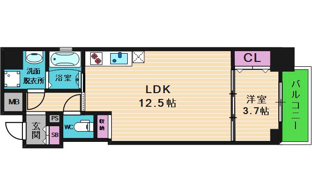 ファーストフィオーレ本町イーストII(1LDK/3階)の間取り写真