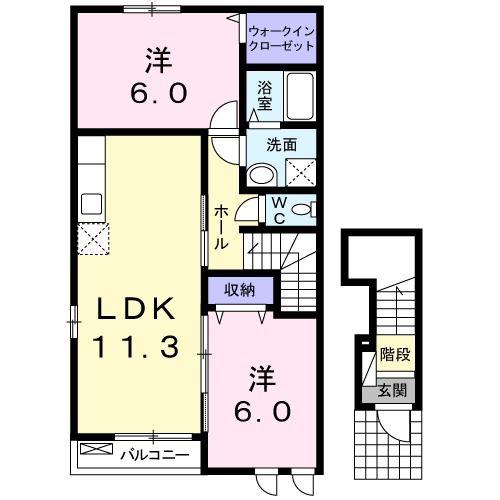 フラワーヒルズII(2LDK/2階)の間取り写真