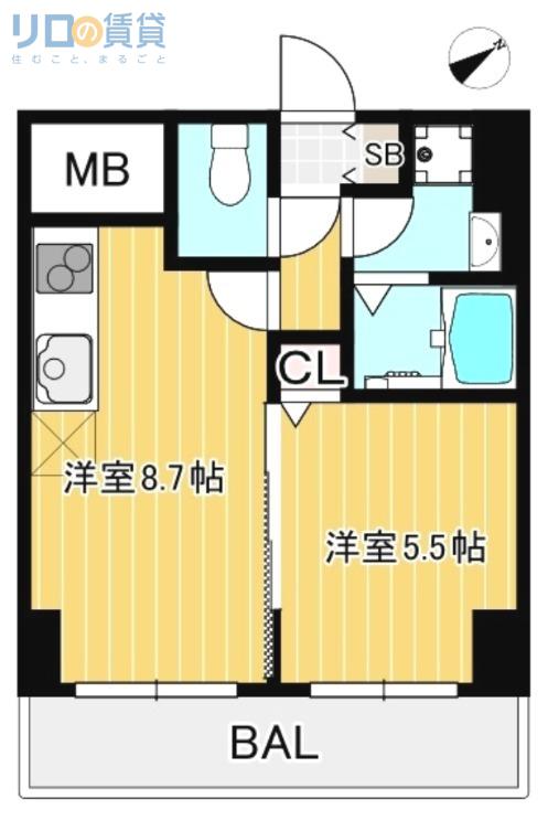 サンレムート新大阪イーストII(1LDK/9階)の間取り写真
