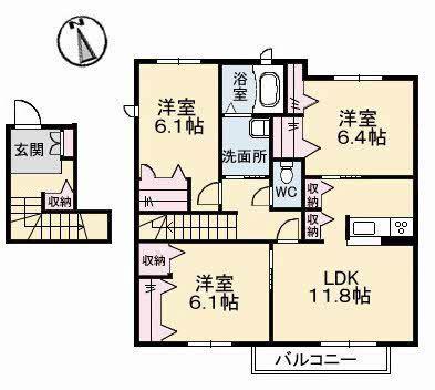 ヴィラーチェ川入A棟(3LDK/2階)の間取り写真