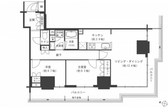 グランクロスタワー広島 アイコート(2LDK/6階)の間取り写真