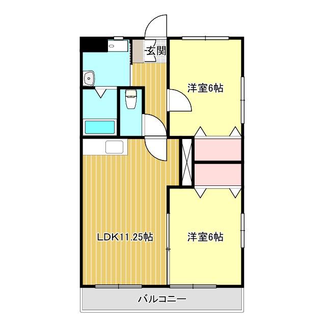 ドミールII(2LDK/4階)の間取り写真