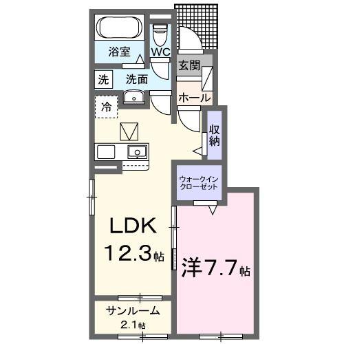 サンライズ・ファームB(1LDK/1階)の間取り写真