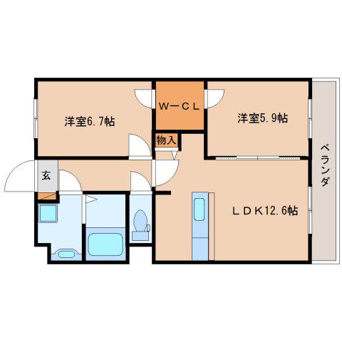 ベルフォーレ音羽町(2LDK/3階)の間取り写真