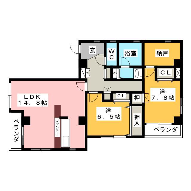 メゾン山我(2SLDK/2階)の間取り写真