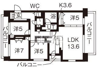 グラティア平岸(4LDK/2階)の間取り写真