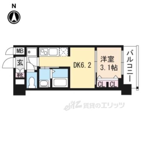 プレサンス THE KYOTO 澄華(1DK/7階)の間取り写真