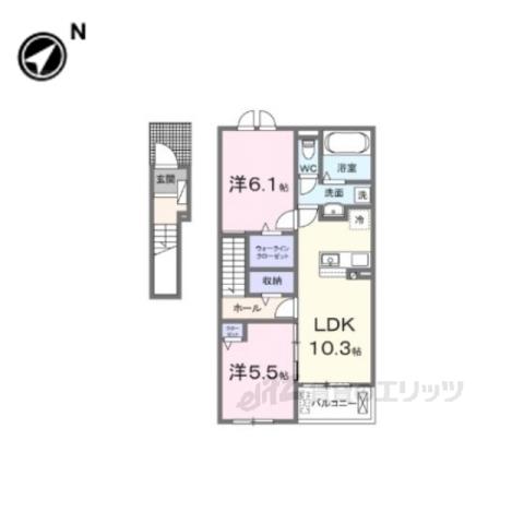 フラン・ソレイユ 学園前(2LDK/2階)の間取り写真