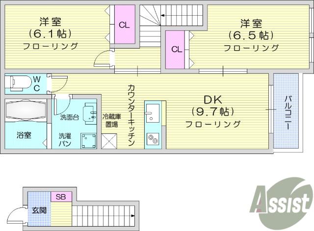 プラソン(2DK/2階)の間取り写真