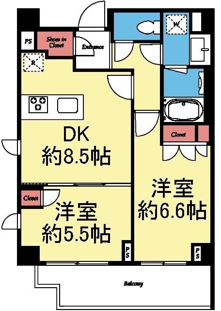 ディームス横濱神之木台(2DK/1階)の間取り写真