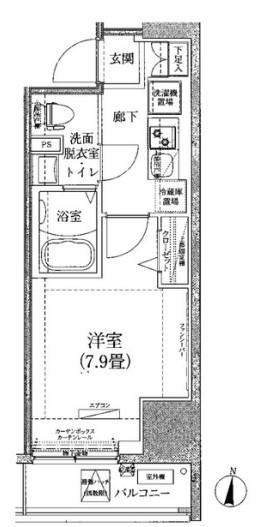 ルフレ深川イースト(1K/4階)の間取り写真