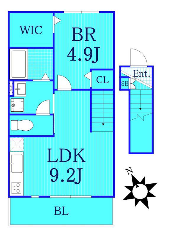 ウナベラゾーナエス(1LDK/2階)の間取り写真