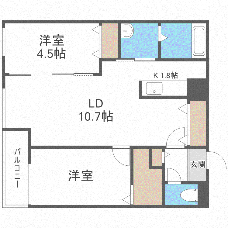 ブランシャールLA PALMA本郷通(2LDK/2階)の間取り写真