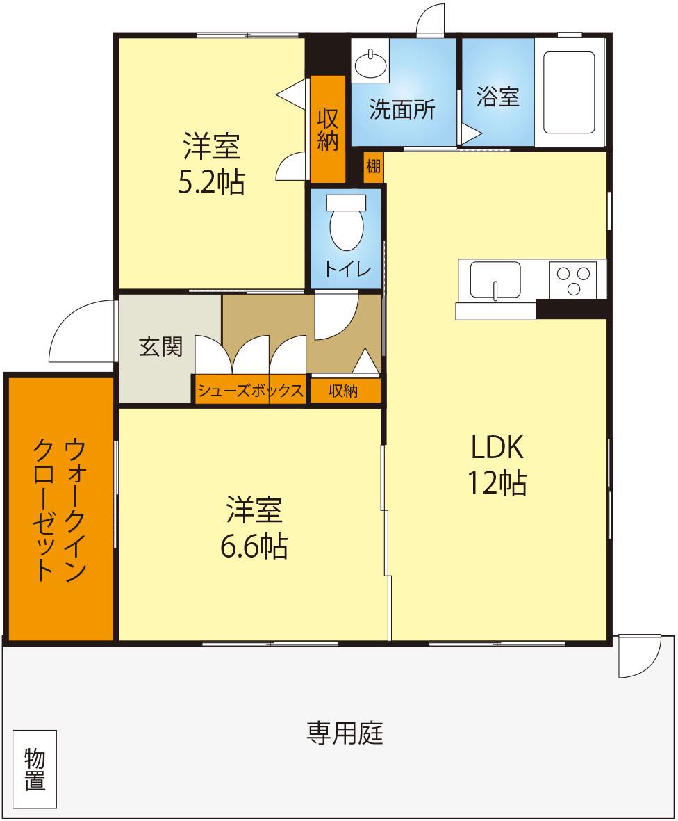 パティース・ワン(2LDK/1階)の間取り写真