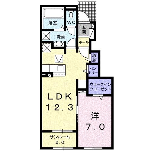 メゾン シュシュA(1LDK/1階)の間取り写真