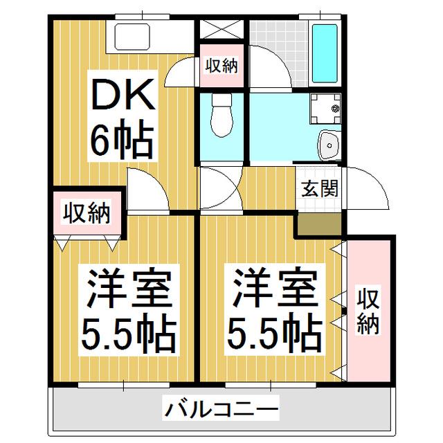 楓青山ハイツA(2DK/2階)の間取り写真