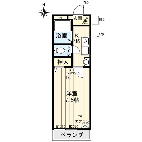 αメゾンII(1K/1階)の間取り写真