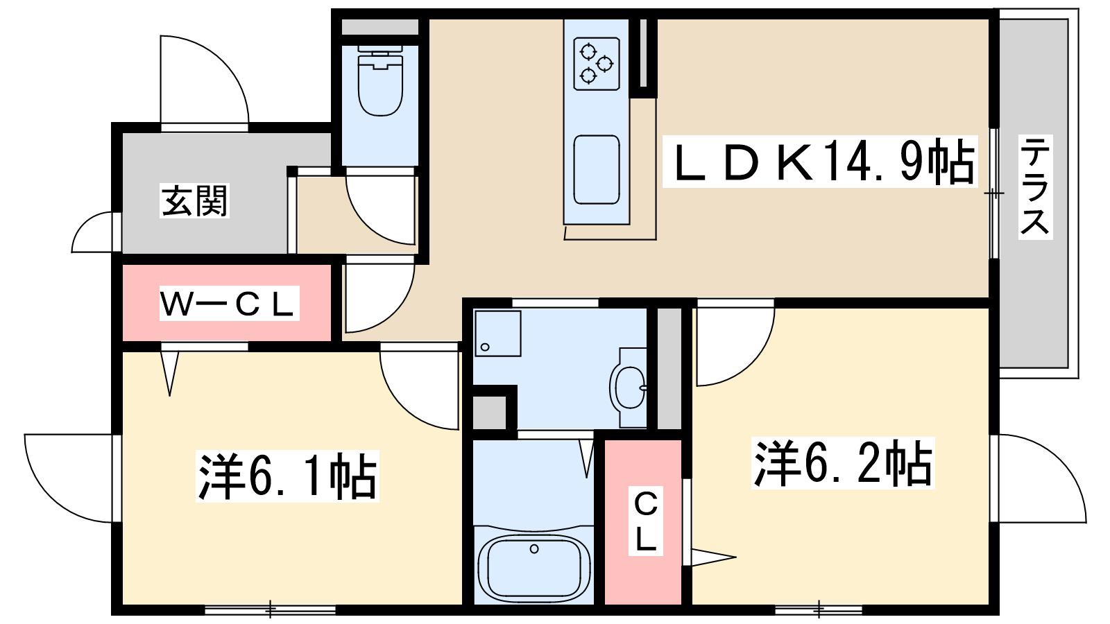 アベニール(2LDK/1階)の間取り写真