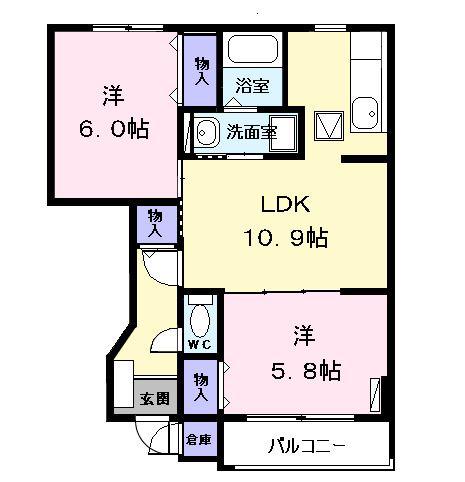 サワタリハイムB(2LDK/1階)の間取り写真