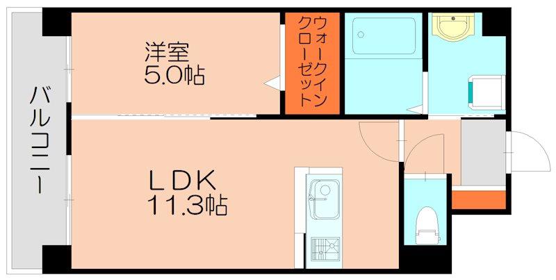 パインローズ福岡東(1LDK/3階)の間取り写真