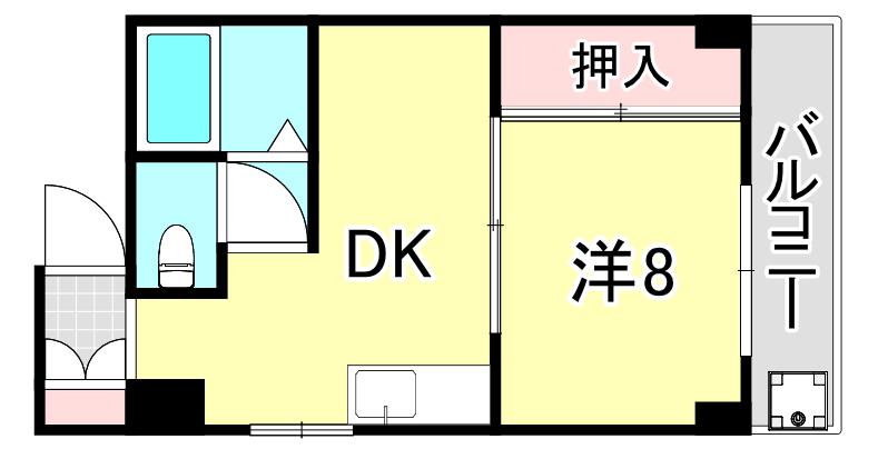 WING春日野(1DK/6階)の間取り写真