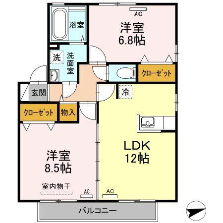 リビングタウン鳴門B棟(2LDK/2階)の間取り写真