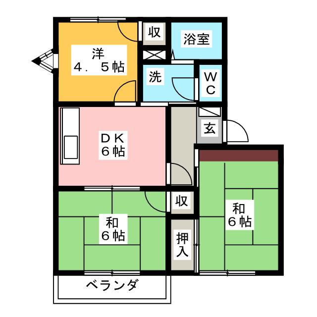 フレグランス大坪II(3DK/2階)の間取り写真
